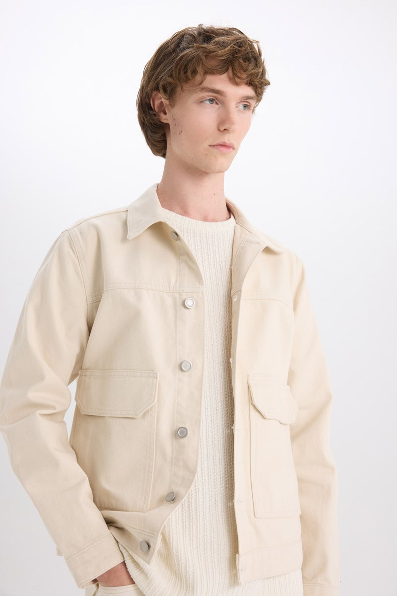 DeFacto Beige Man Slim Fit Buttoned Pocket Denim Jacket Casual - Image 4